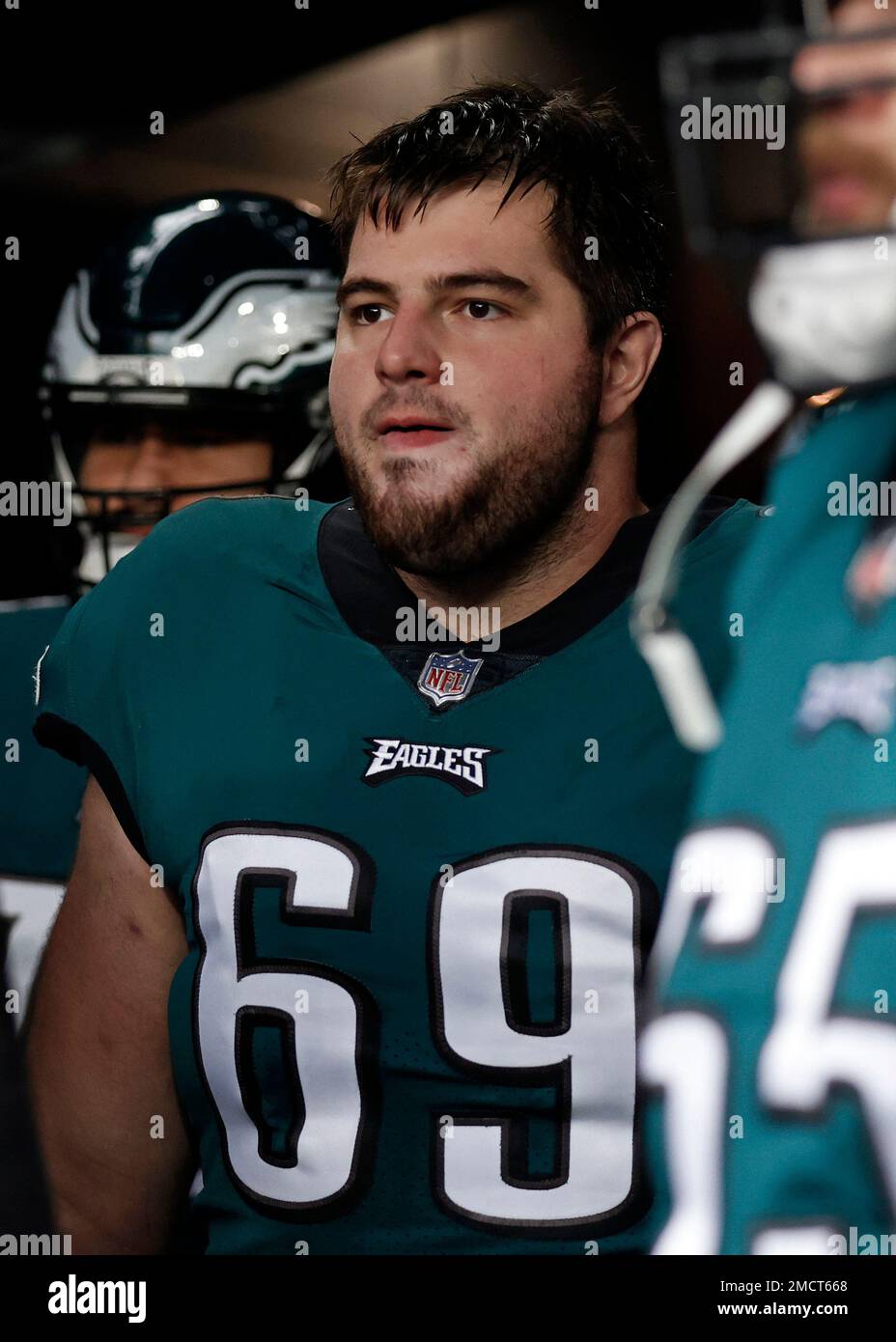 Philadelphia Eagles guard Landon Dickerson (69) stands on the