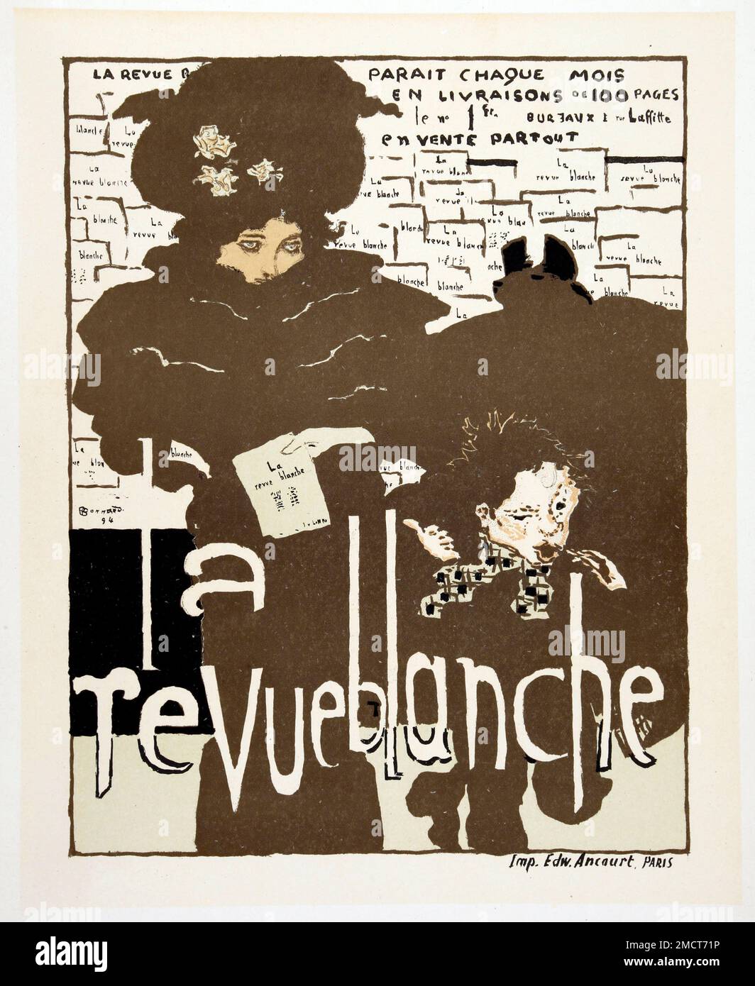 Reproduction of a poster advertising 'La Revue Blanche' - Affiche pour la Revue Blanche, 1894 - Illustration de Pierre Bonnard (1867-1947) - Extrait de 'Les maitres de l'affiche: publication mensuelle contenant la reproduction des plus belles affiches illustrees des grands artistes, francais et etrangers, editee par L'Imprimerie Chaix, Paris' 1896-1900, texte de Roger-Marx (1859-1913) Stock Photo