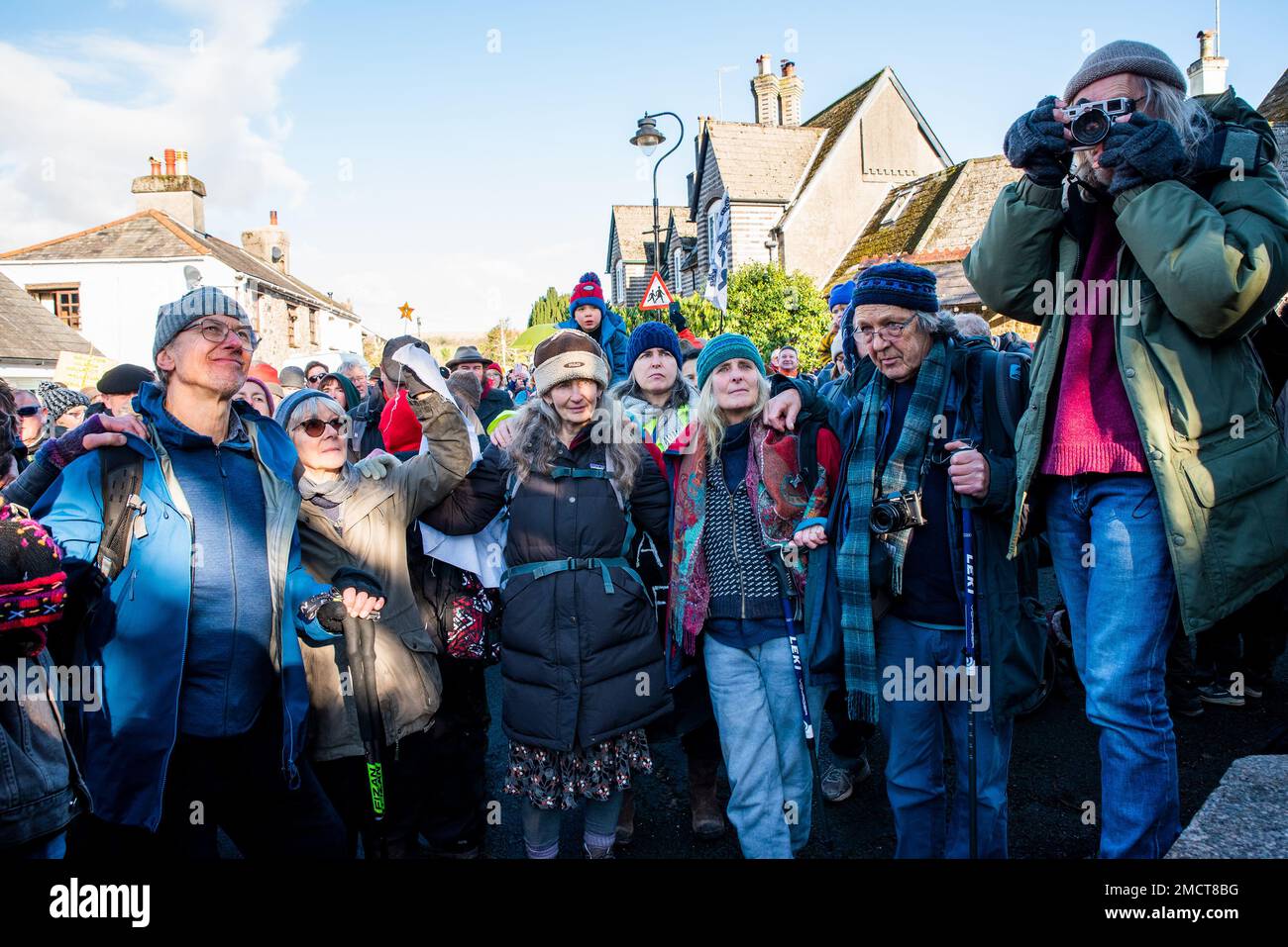 Cornwood, Ivybridge, Devon, UK. 21st January 2023. Right to Roam gathering, protest and walk into Dartmoor to Stall Moor. The start of protests against the high court decision that there is no right to wild camp on Dartmoor. Credit: Stephen Bell/Alamy Live News Stock Photo