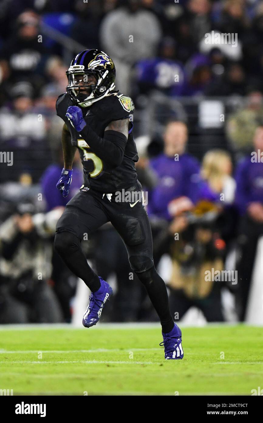 Marquise Brown of the Baltimore Ravens in action against the Miami