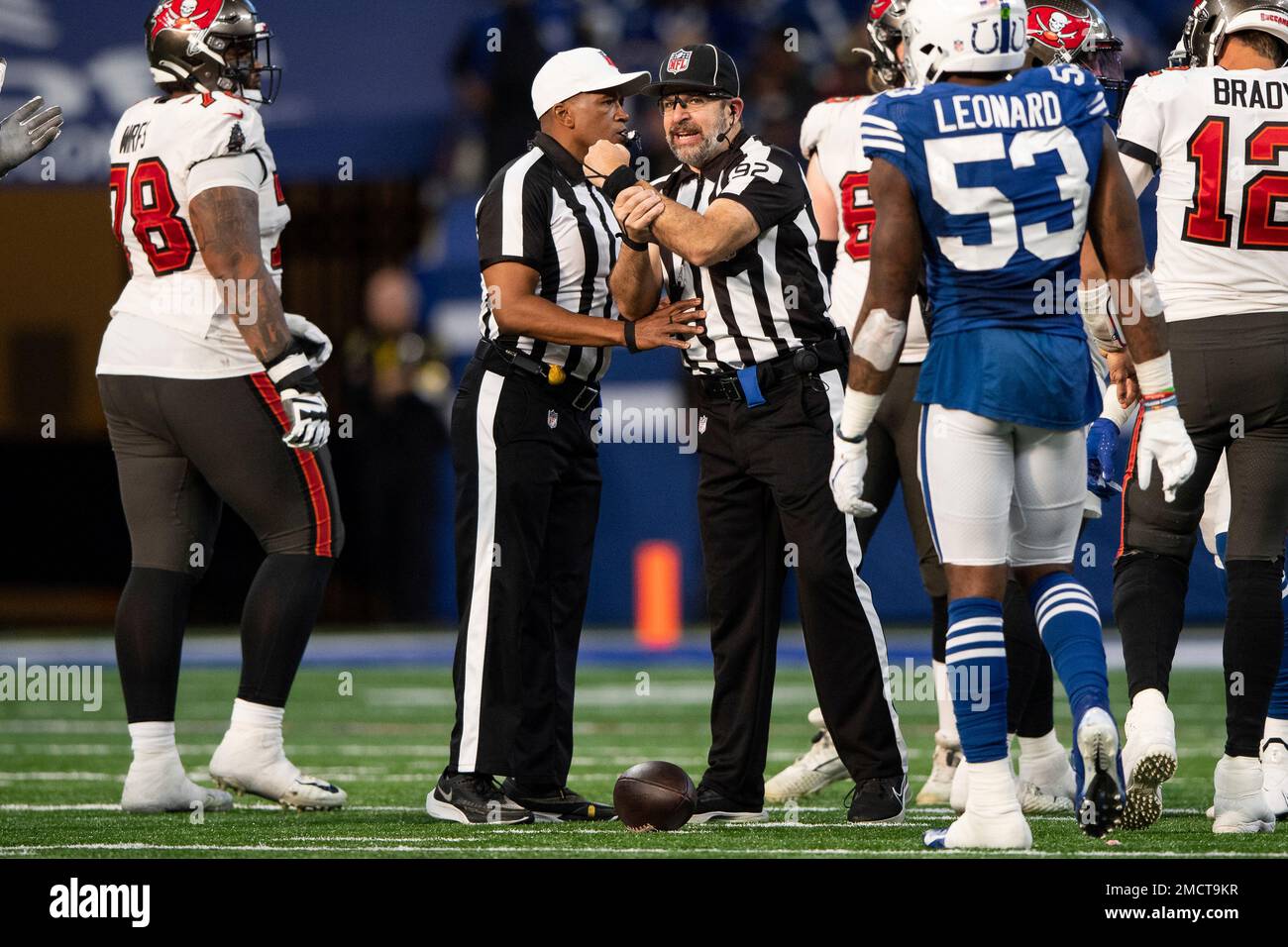 NFL umpire Bryan Neale (92) and NFL referee Shawn Smith (14) on the