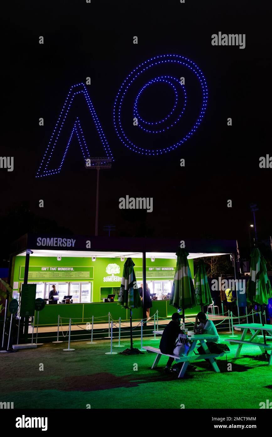 Melbourne, Australia. 22nd Jan, 2023. 500 drones form the shape of the