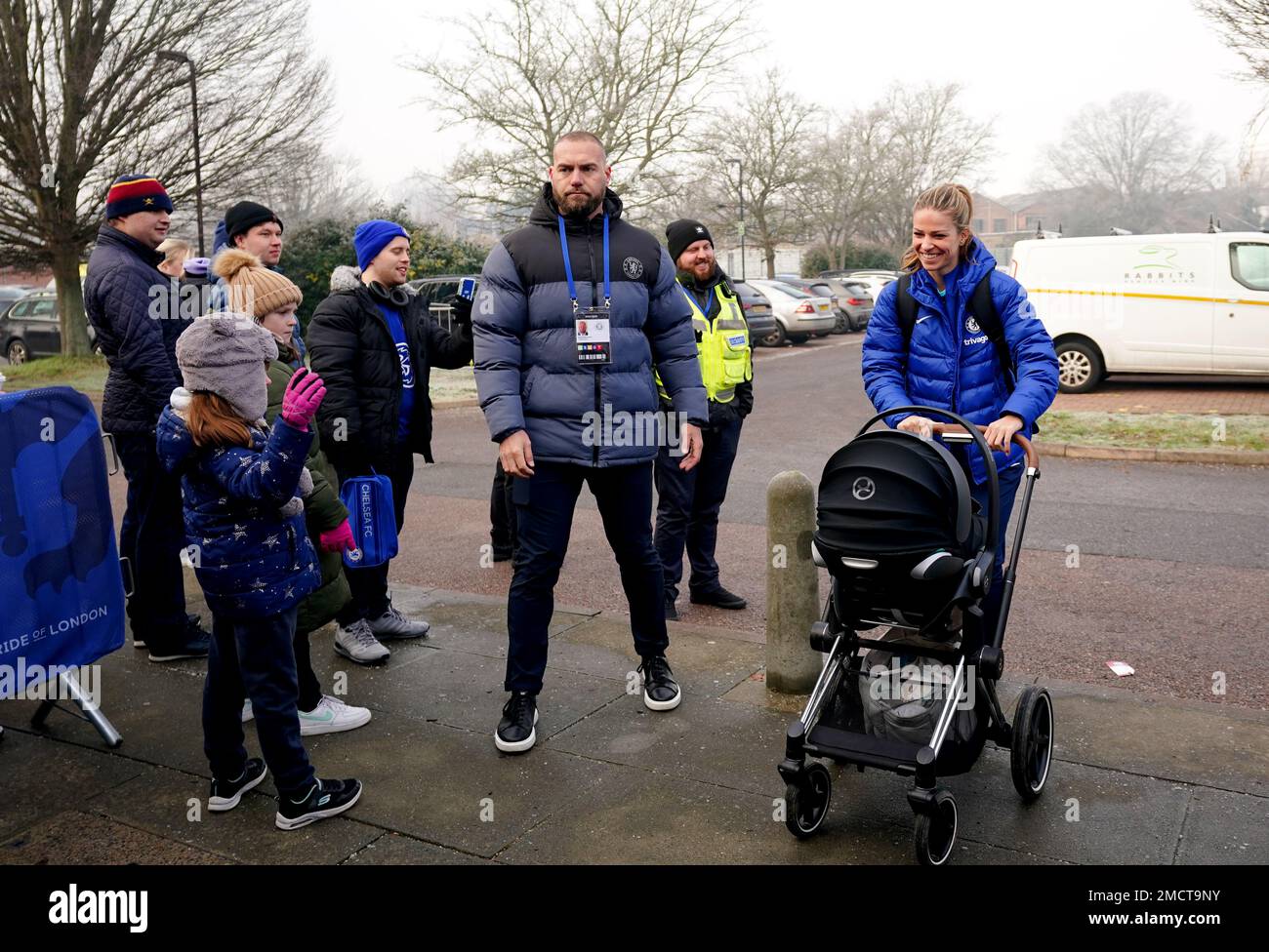 Chelsea's Melanie Leupolz arrives ahead of the Barclays Women's Super League match at Kingsmeadow, London. Picture date: Sunday January 22, 2023. Stock Photo