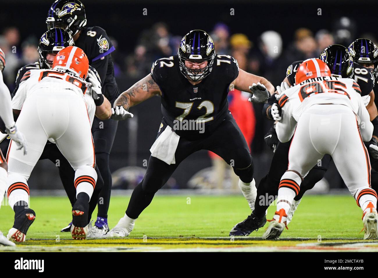 Baltimore Ravens guard Ben Powers (72) during an NFL wild-card