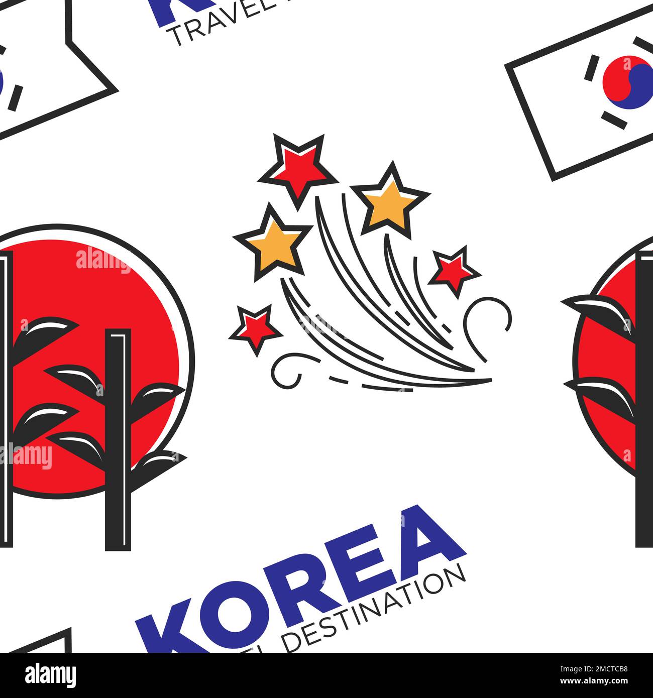 Travel to Korea fireworks sunset and national flag seamless pattern ...