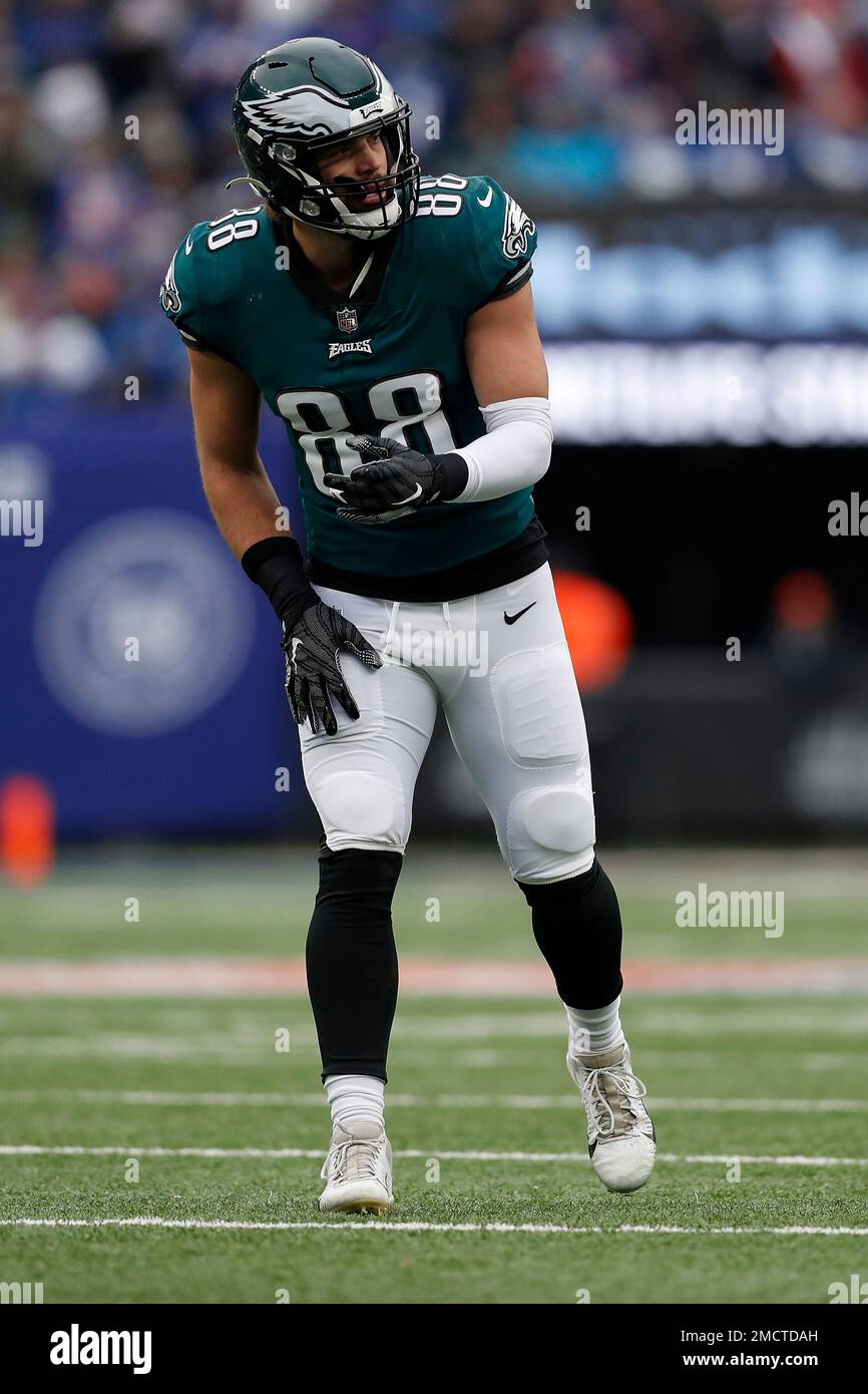 Philadelphia Eagles tight end Dallas Goedert (88) has his jersey ripped  during the second half of an NFL football game against the Los Angeles  Chargers on Sunday, Nov. 7, 2021, in Philadelphia. (