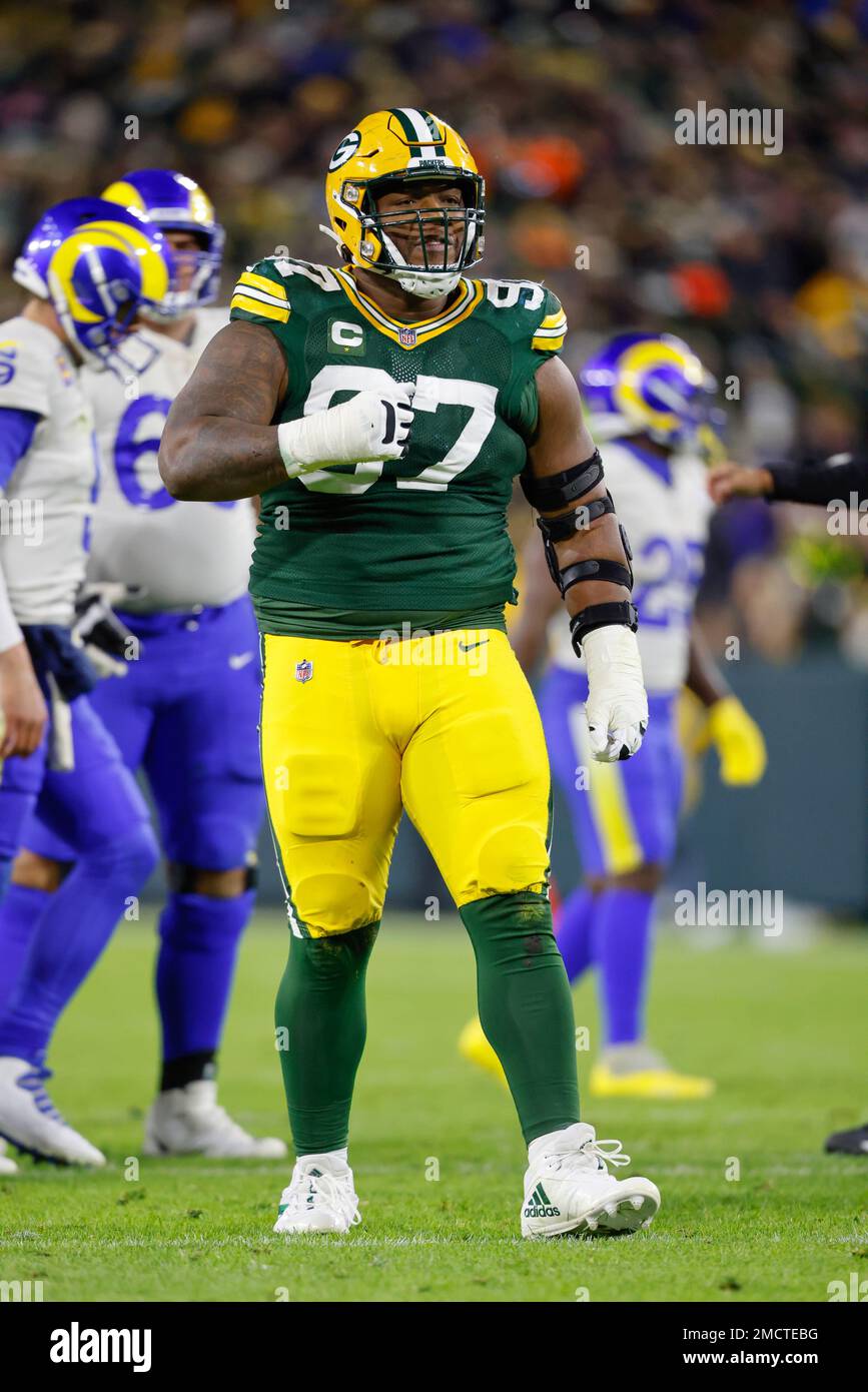 Green Bay Packers nose tackle Kenny Clark (97) lines up during an NFL  football game against the Los Angeles Rams Sunday, Nov 28. 2021, in Green  Bay, Wis. (AP Photo/Jeffrey Phelps Stock