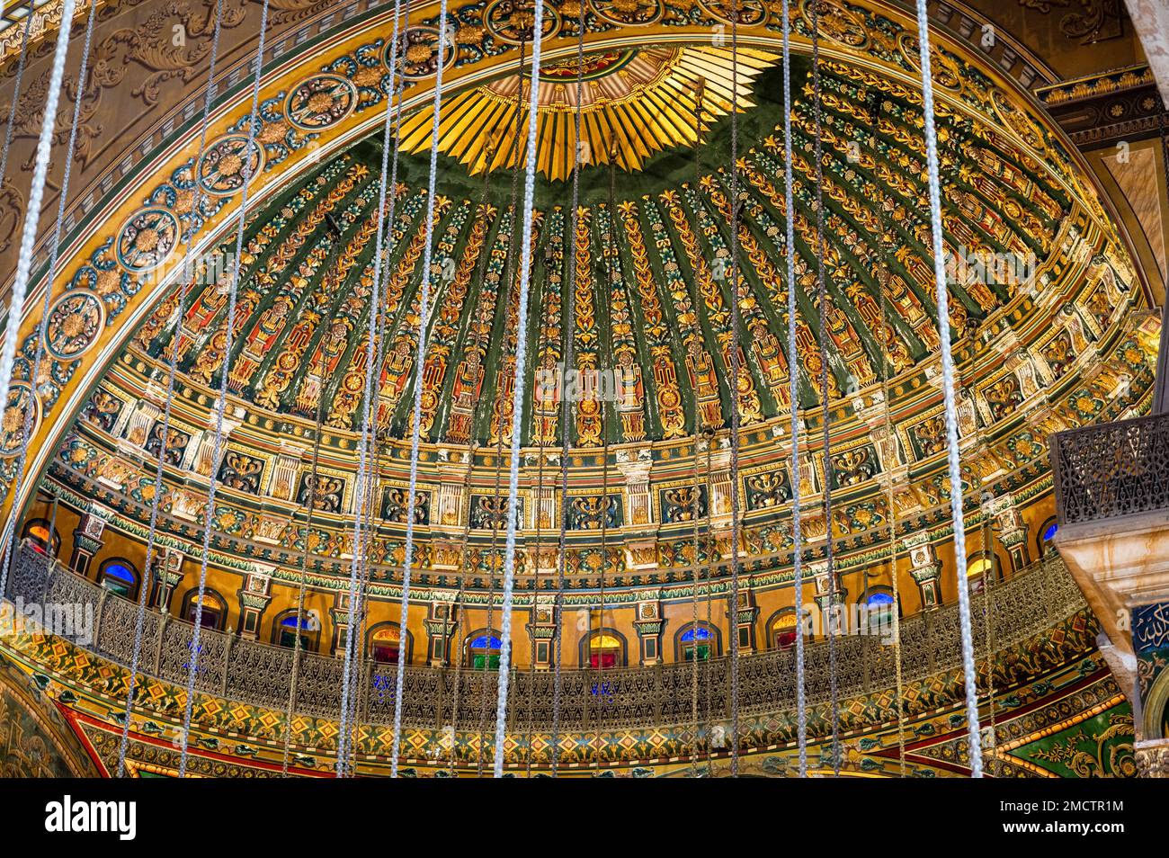 Colorful interior of the dome in the Muhammad Ali Mosque in the Cairo Citadel overlooking the city of Cairo, Egypt. Stock Photo