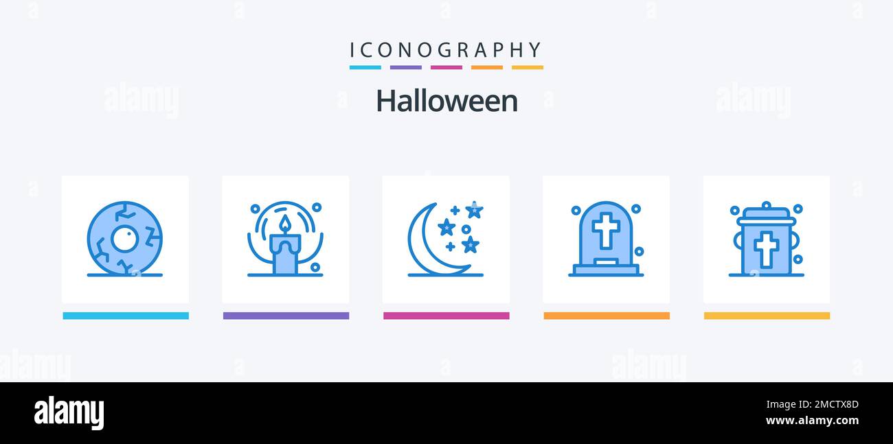 Halloween Blue 5 Icon Pack Including eye. blood. halloween. tombstone. ghost. Creative Icons Design Stock Vector