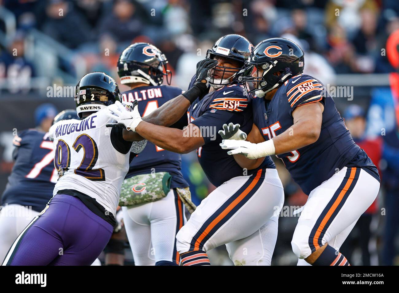 Baltimore Ravens center Sam Mustipher (61) pulls as he blocks during an NFL  preseason football game against the Tampa Bay Buccaneers, Saturday, Aug.  26, 2023, in Tampa, Fla. (AP Photo/Peter Joneleit Stock