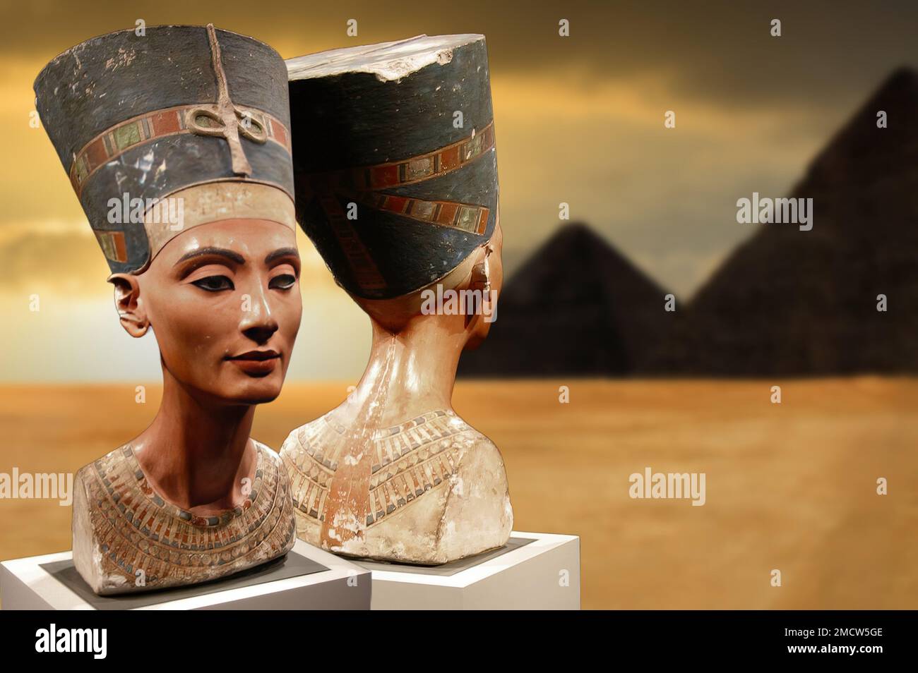 Bust of the famous Egyptian Queen Nefertiti with her gaze towards the