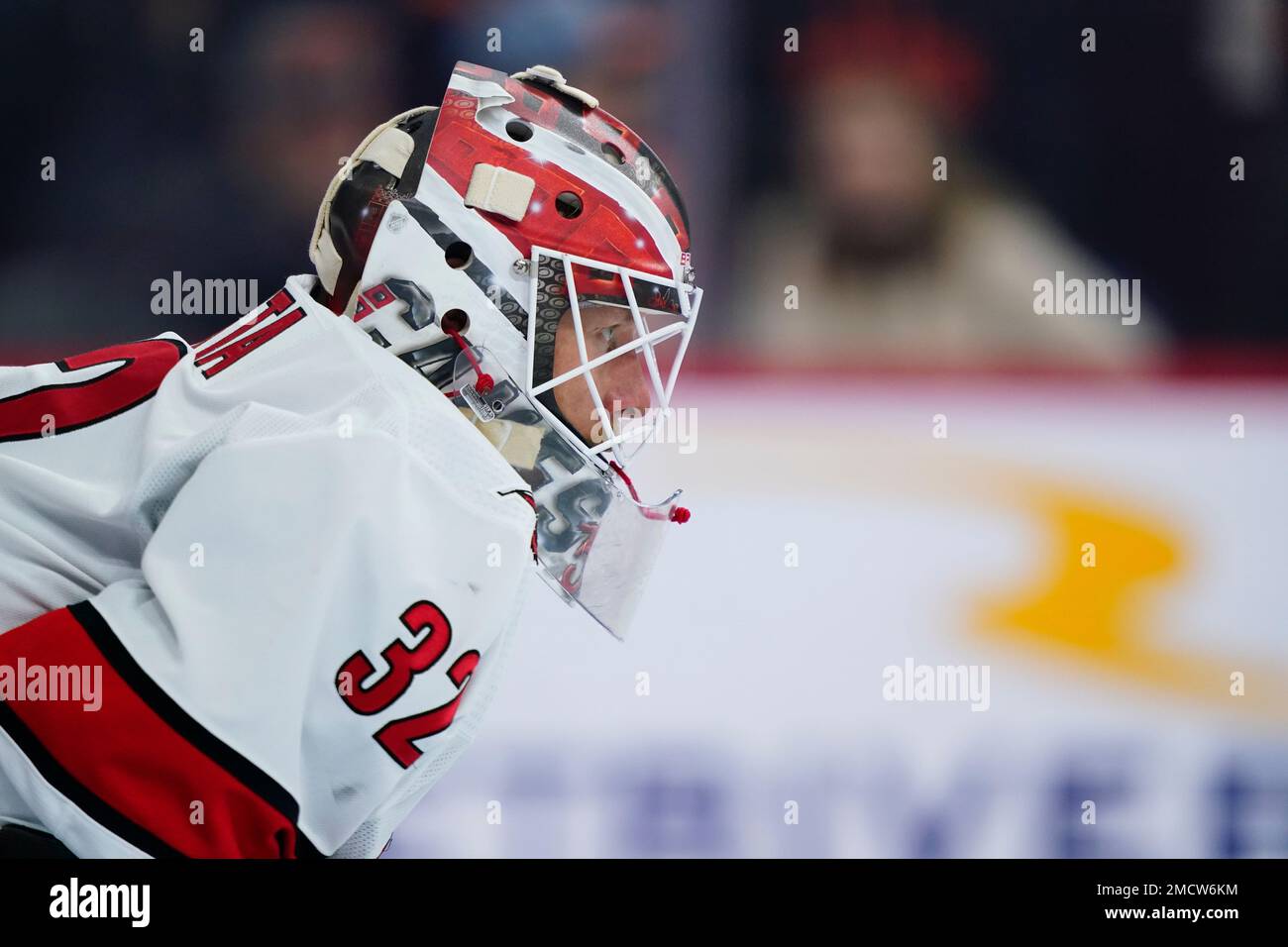 Carolina Hurricanes' Antti Raanta plays during an NHL hockey game