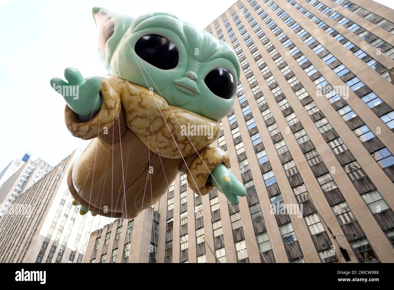 The Grogu or Baby Yoda balloon floats in the Macy's Thanksgiving Day Parade on Thursday, Nov. 25
