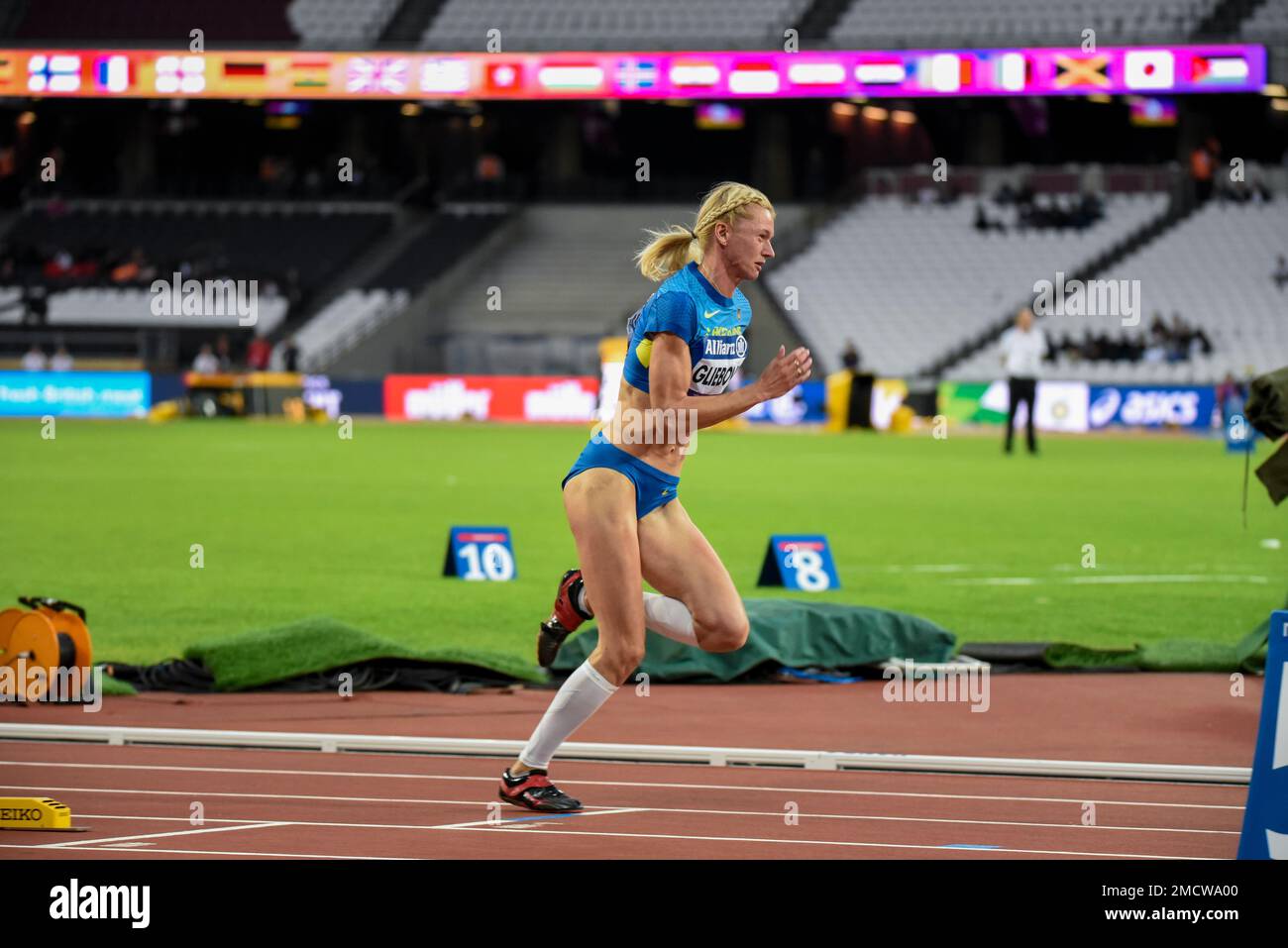 Olena Gliebova competing in the 2017 World Para Athletics Championships in the Olympic Stadium, London. T13 400m. Visually impaired Ukrainian athlete Stock Photo