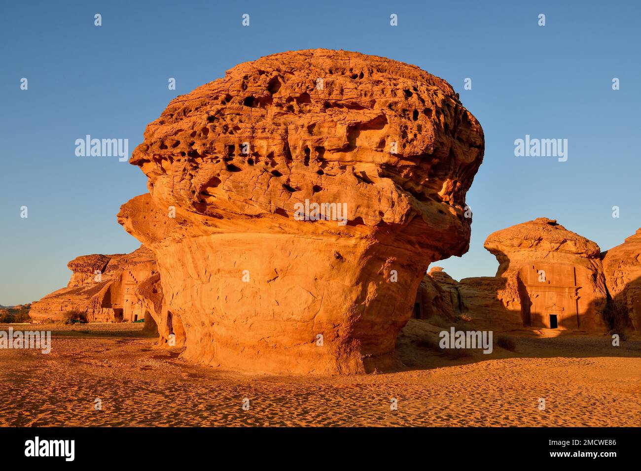 Mushroom Rock and Nabataean Tombs at Djabal Khraymat in First Daylight