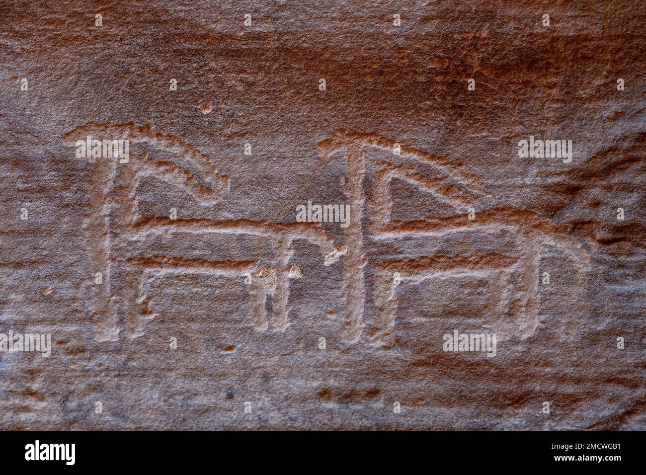 Rock engravings of two ibexes, Wadi Abu Oud, near AlUla, Medina