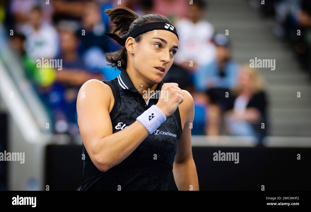 Caroline Garcia of France in action against Laura Siegemund of Germany  during the third round of the 2023 Australian Open, Grand Slam tennis  tournament on January 21, 2023 in Melbourne, Australia -