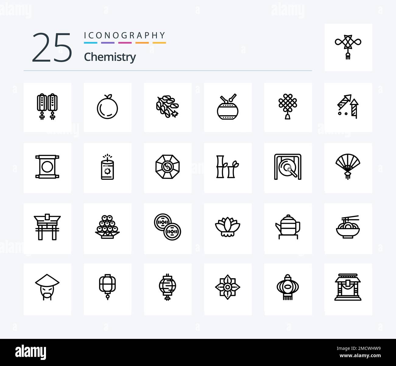 Chemistry 25 Line icon pack including firework. year. newyear. new. china Stock Vector