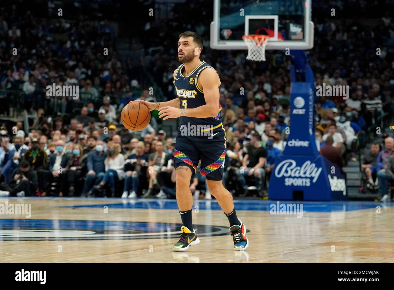 Denver Nuggets guard Facundo Campazzo (7) in the second half of an NBA  basketball game Friday, Oct. 29, 2021, in Denver. The Nuggets won 106-75.  (AP Photo/David Zalubowski Stock Photo - Alamy