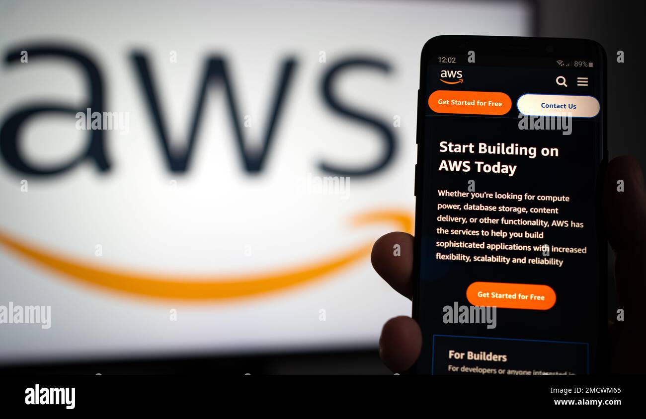 AWS Amazon Web Services - logo on mobile device Stock Photo