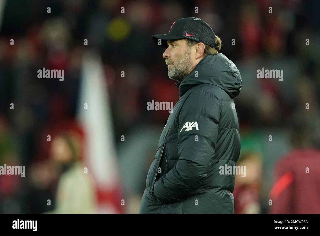 Liverpool's manager Jurgen Klopp checks the field ahead of the Champions  League group B soccer match between Liverpool and FC Porto at Anfield  stadium in Liverpool, Wednesday, Nov. 24, 2021. (AP Photo/Jon