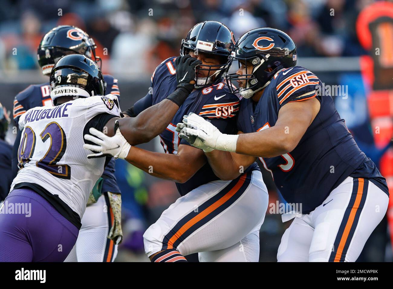 Baltimore Ravens center Sam Mustipher (61) pulls as he blocks during an NFL  preseason football game against the Tampa Bay Buccaneers, Saturday, Aug.  26, 2023, in Tampa, Fla. (AP Photo/Peter Joneleit Stock