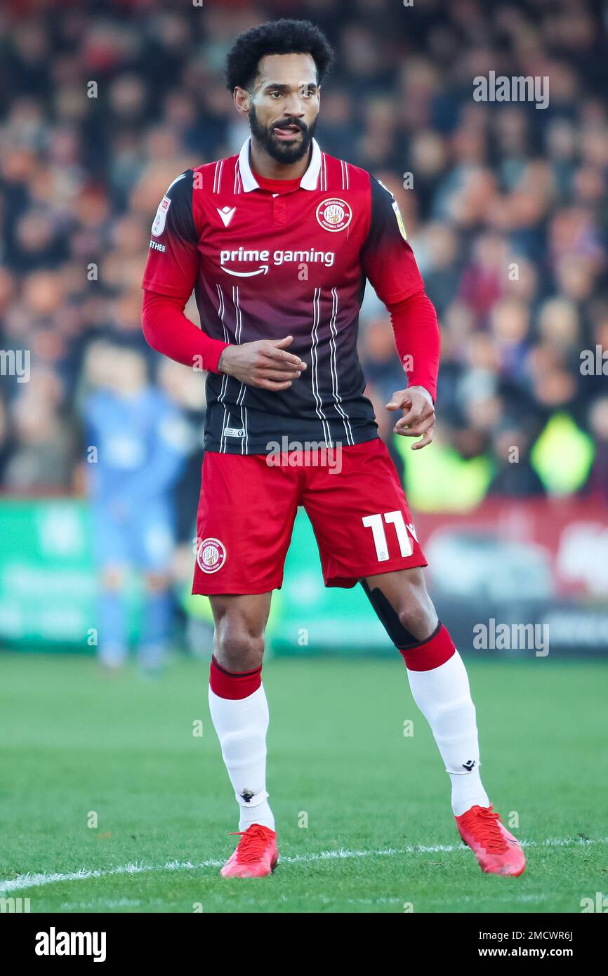 Stevenage s Jordan Roberts during the Sky Bet League Two match at the Lamex Stadium Stevenage. Picture date Saturday January 21 2023 Stock Photo Alamy