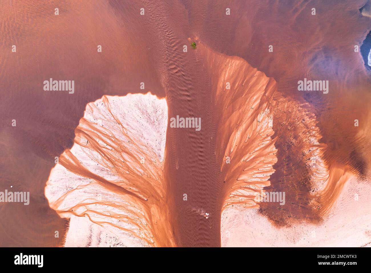 Aerial view, the coast of Flic en Flac, a river washes muddy water into