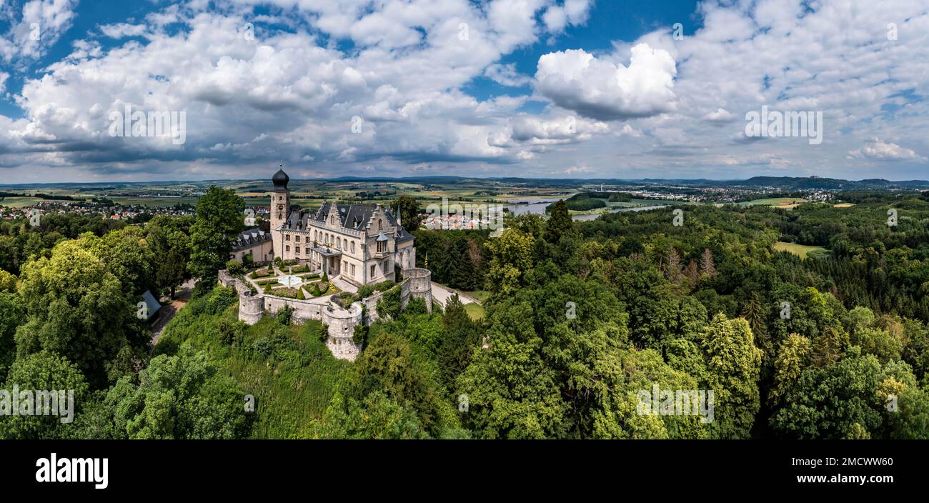 Aerial view, Callenberg Castle, hunting lodge and summer palace of the Dukes of Saxe-Coburg and Gotha, Coburg, Upper Franconia, Bavaria, Germany Stock Photo
