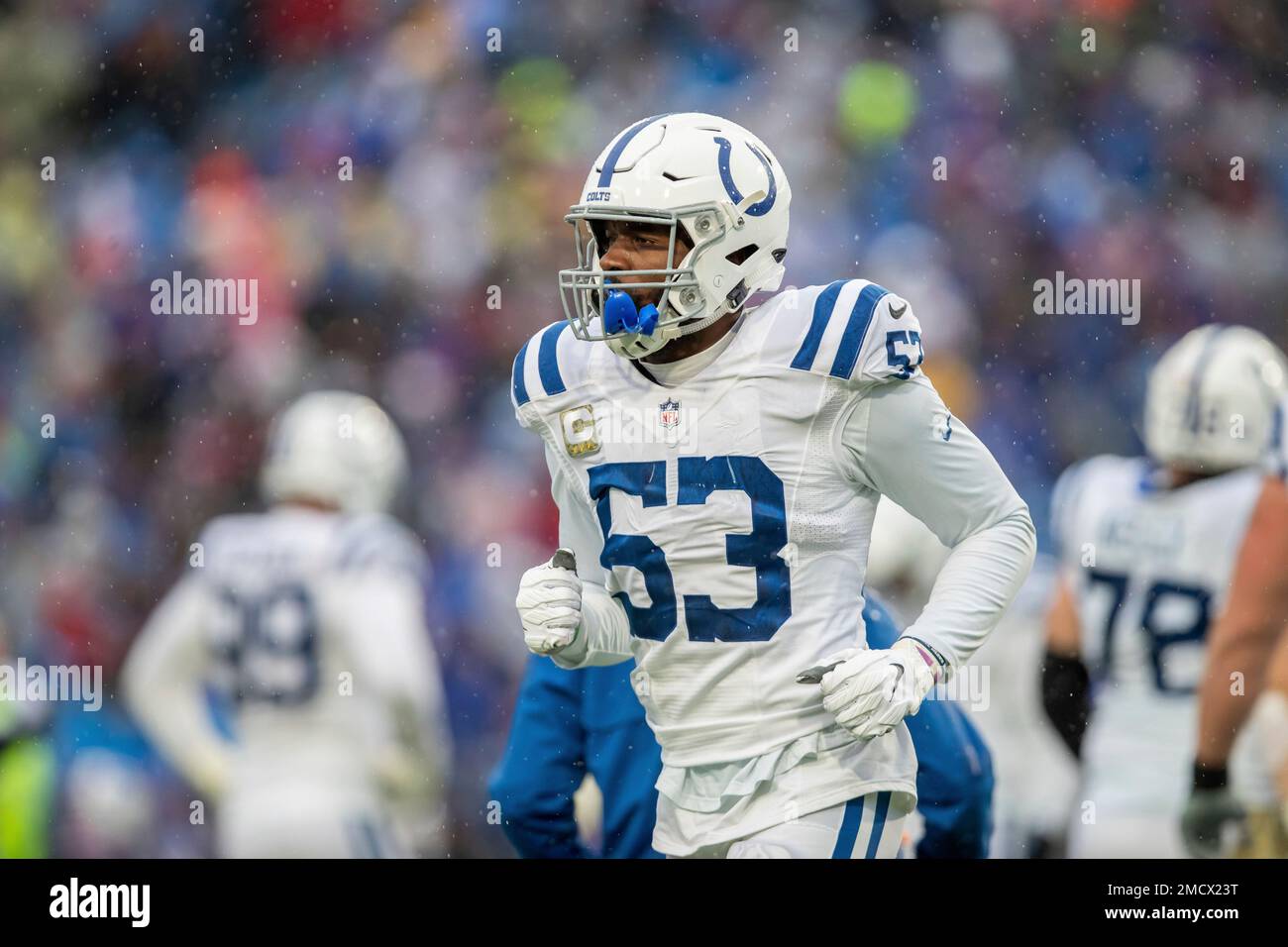 Linebacker (53) Darius Leonard of the Indianapolis Colts against the Buffalo  Bills in an NFL football