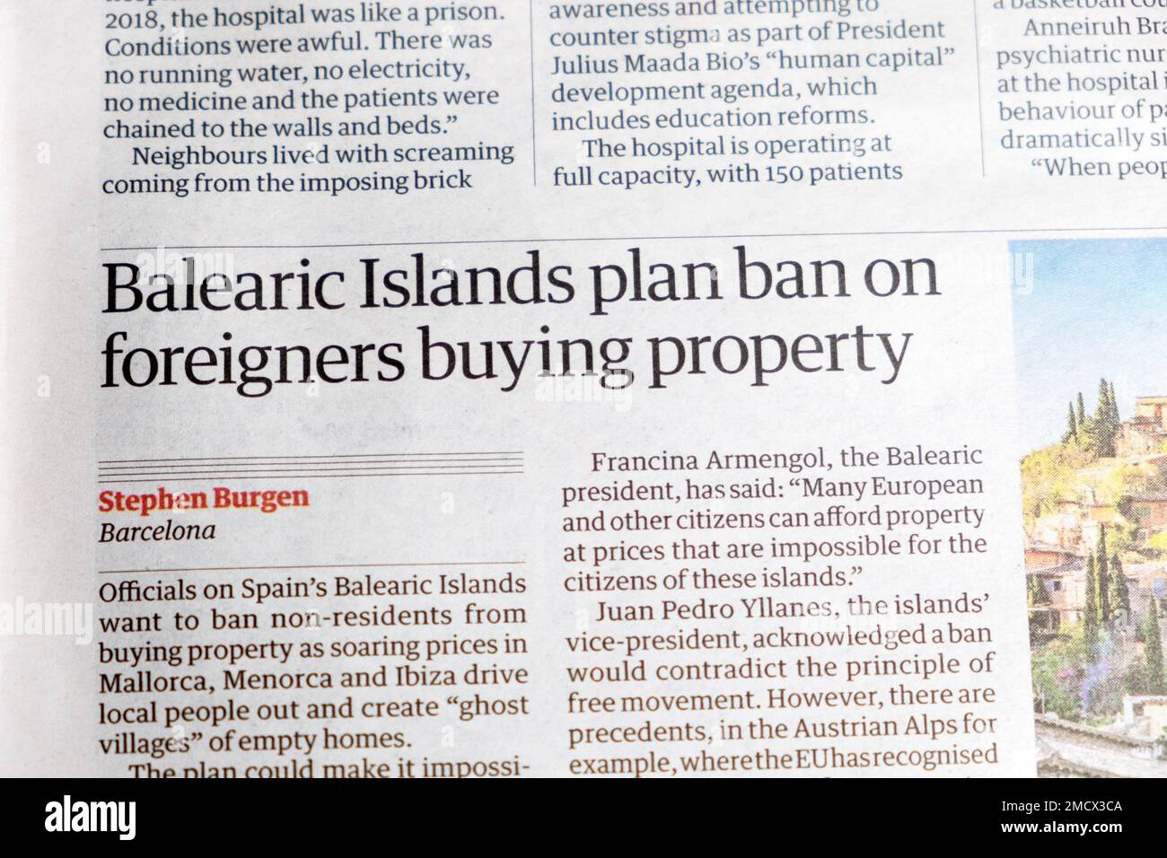'Balearic Islands plan ban on foreigners buying property' Guardian