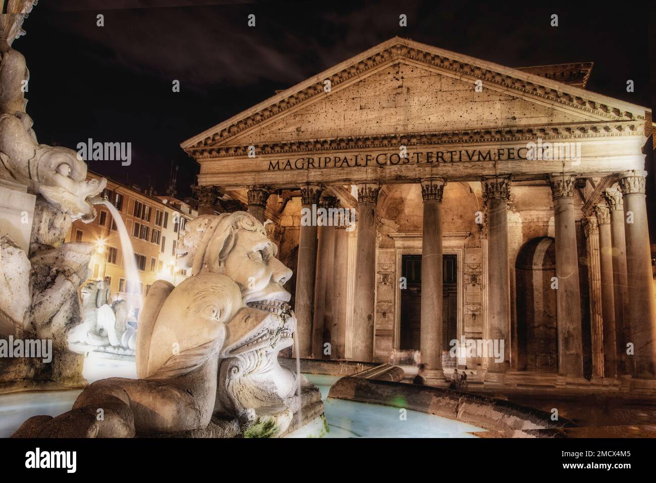The fountain in the Piazza della Rotonda overlooks the Pantheon in Rome, Italy. Stock Photo