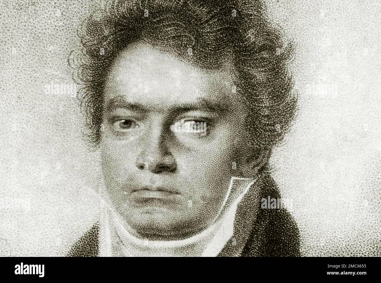 LUDWIG van BEETHOVEN (1770-1827) German composer in an 1814 engraving by Blasius Hoefel Stock Photo