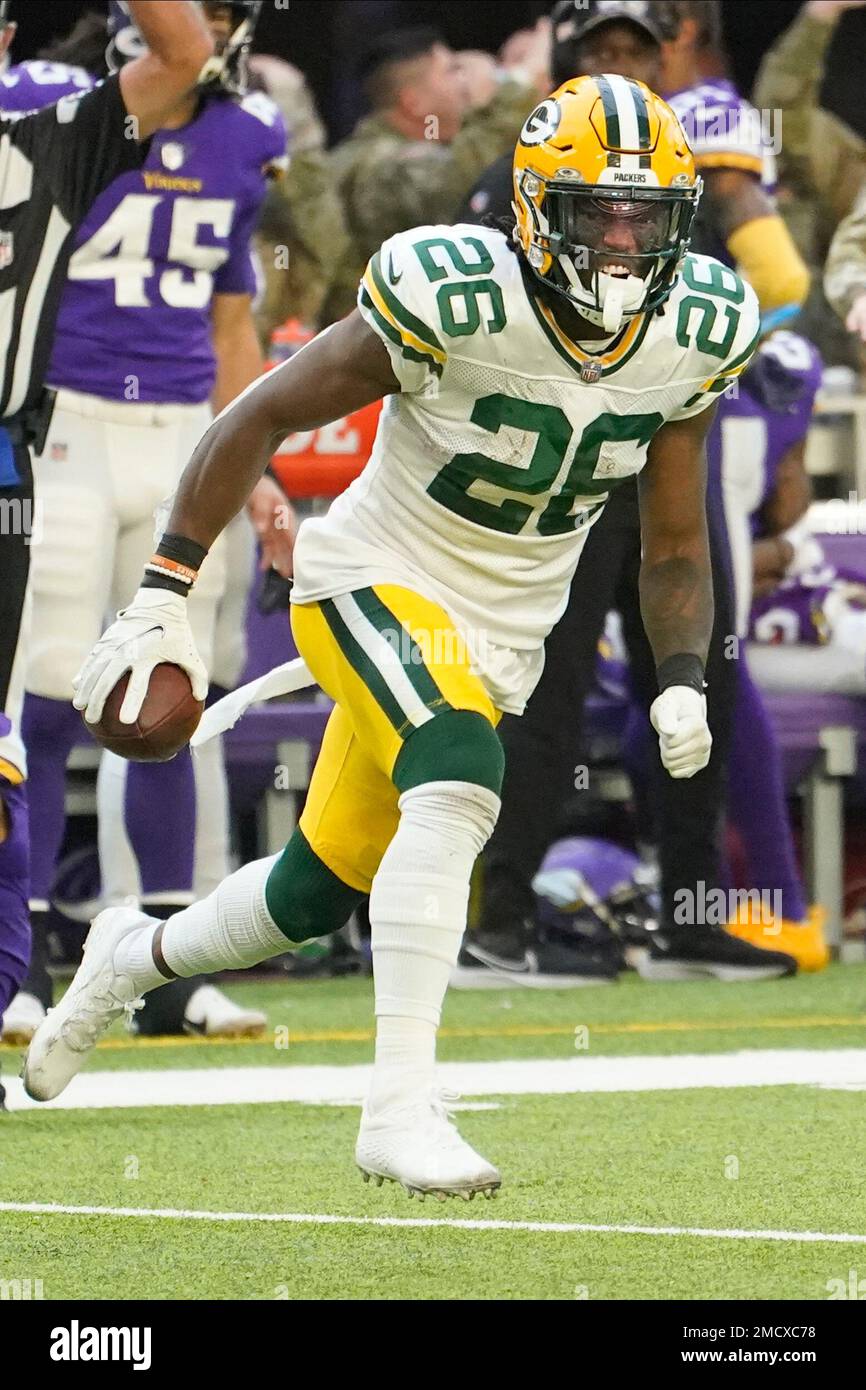 Green Bay Packers safety Darnell Savage (26) runs during an NFL football  game against the Washington Commanders, Sunday, October 23, 2022 in  Landover. (AP Photo/Daniel Kucin Jr Stock Photo - Alamy