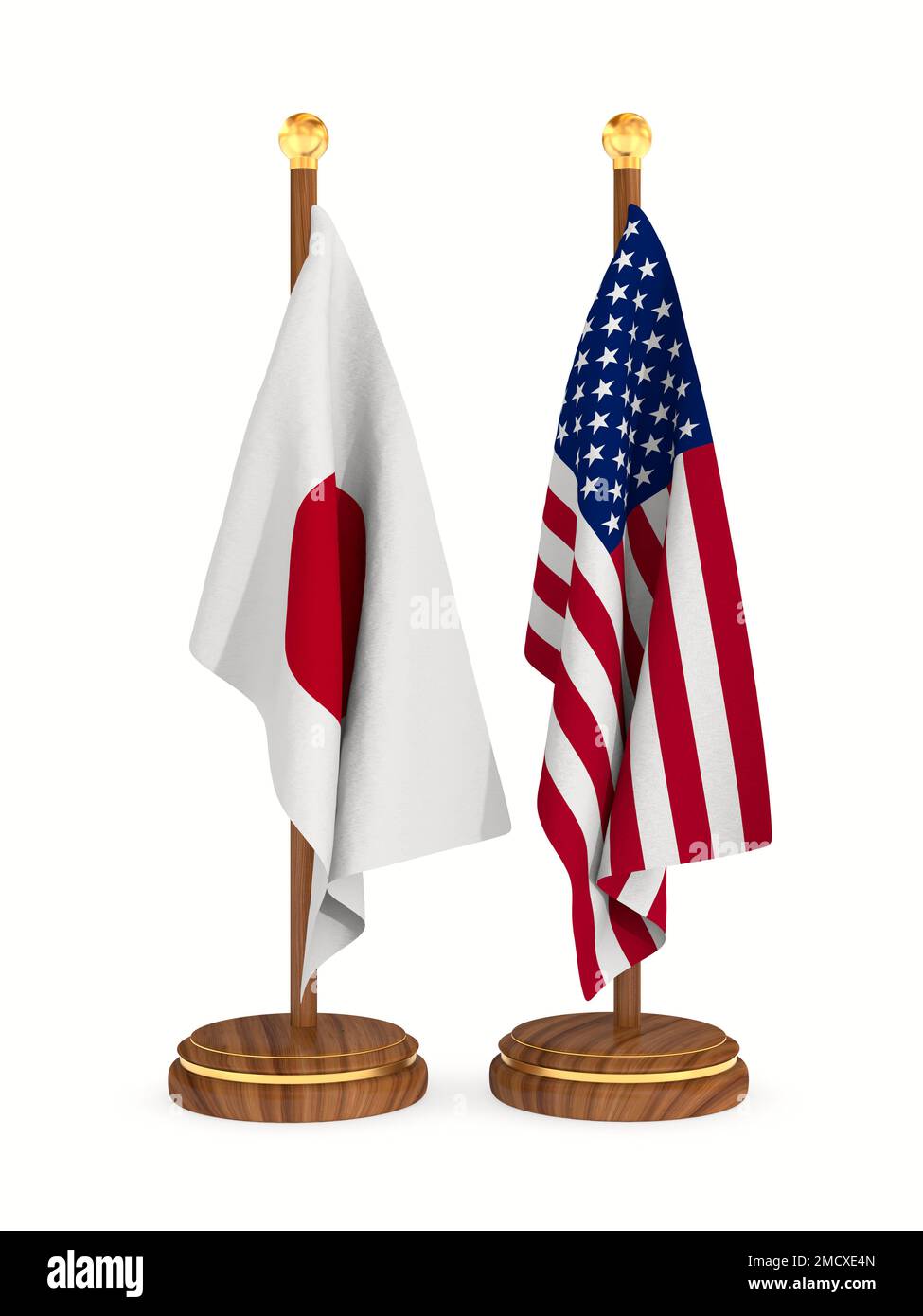 Japanese and american flag on white background. Isolated 3D illustration Stock Photo