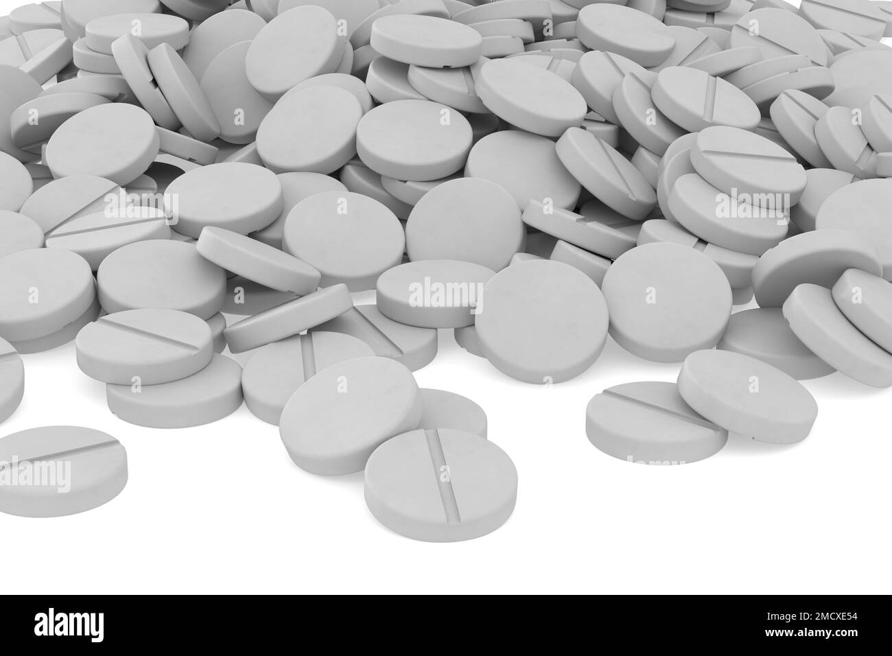 falling tablets on white background. Isolated 3D illustration Stock Photo
