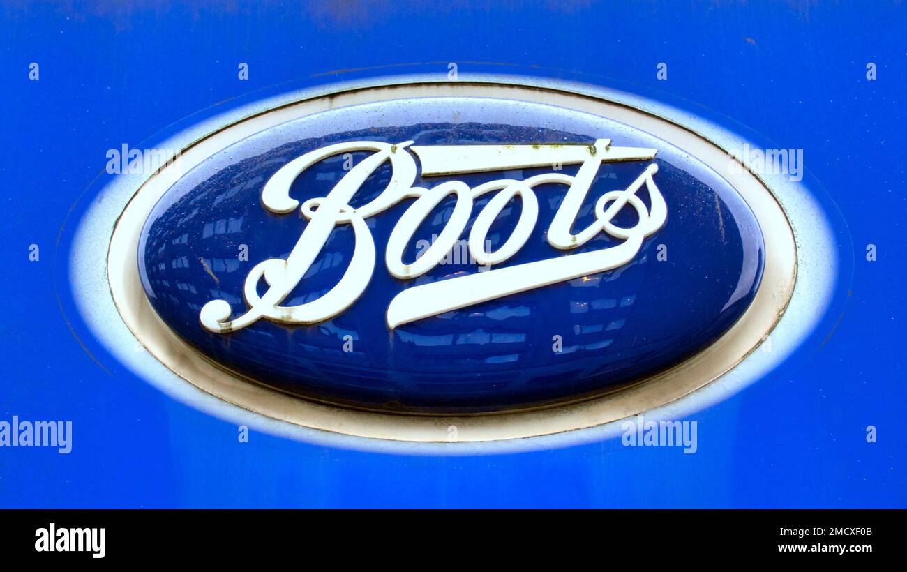 Boots the chemist classic 3d  blue logo and shop sign Stock Photo