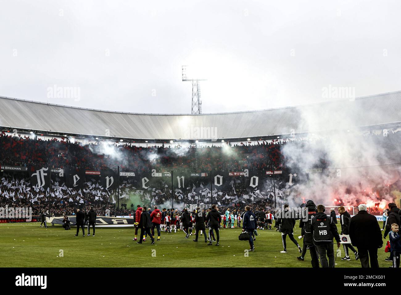 ROTTERDAM - Fireworks during the Dutch premier league match between Feyenoord and Ajax at Feyenoord Stadion de Kuip on January 22, 2023 in Rotterdam, Netherlands. ANP MAURICE VAN STEEN netherlands out - belgium out Stock Photo