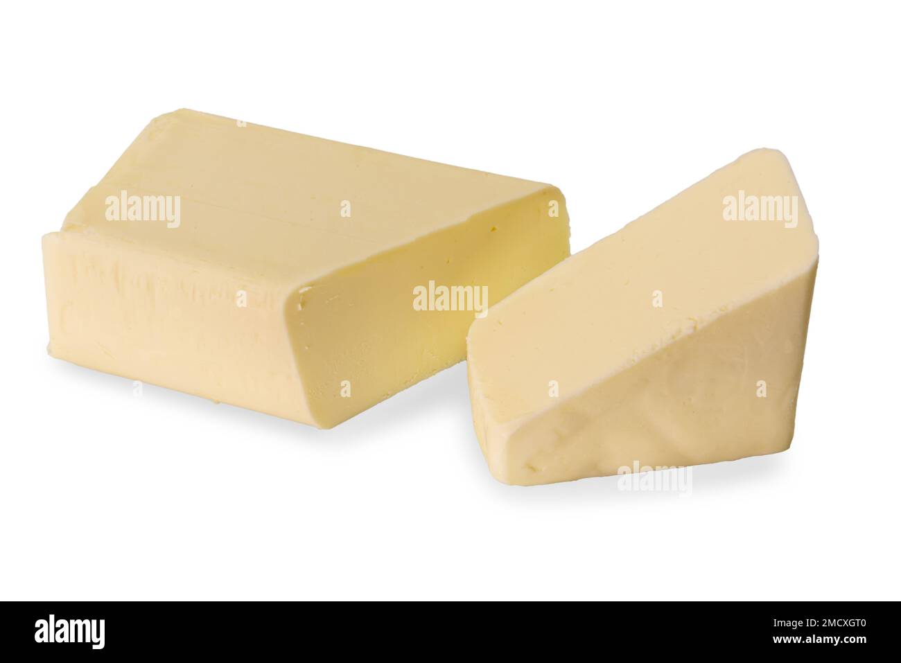 Block of butter cut  isolated on white, clipping path included Stock Photo