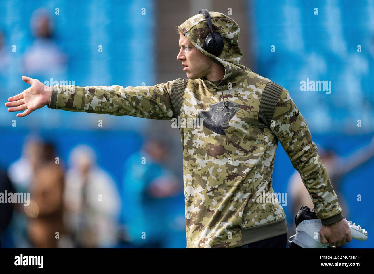 Carolina Panthers running back Christian McCaffrey (22) warms up