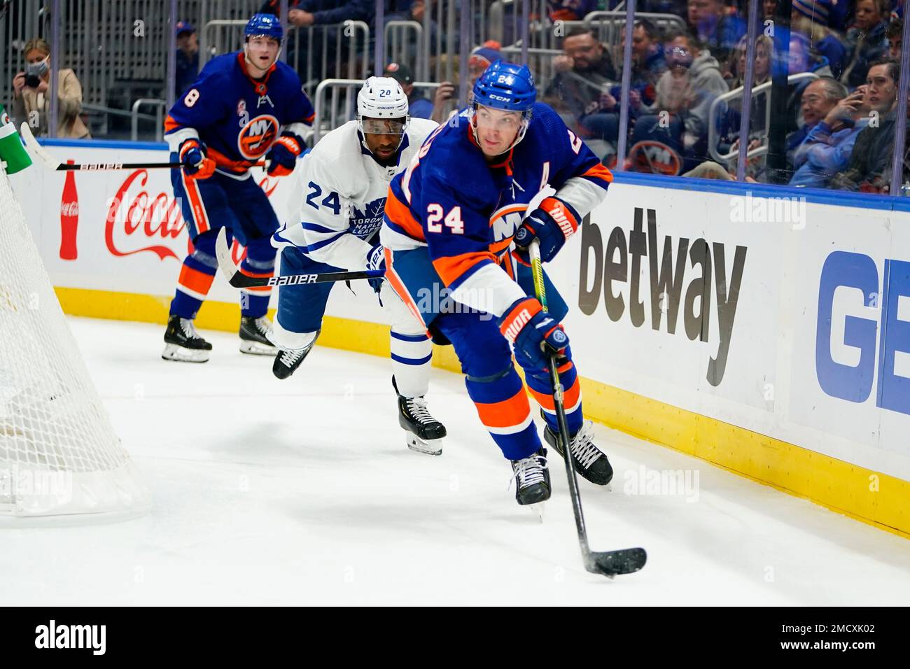 Officials separate Toronto Maple Leafs forward Wayne Simmonds (24