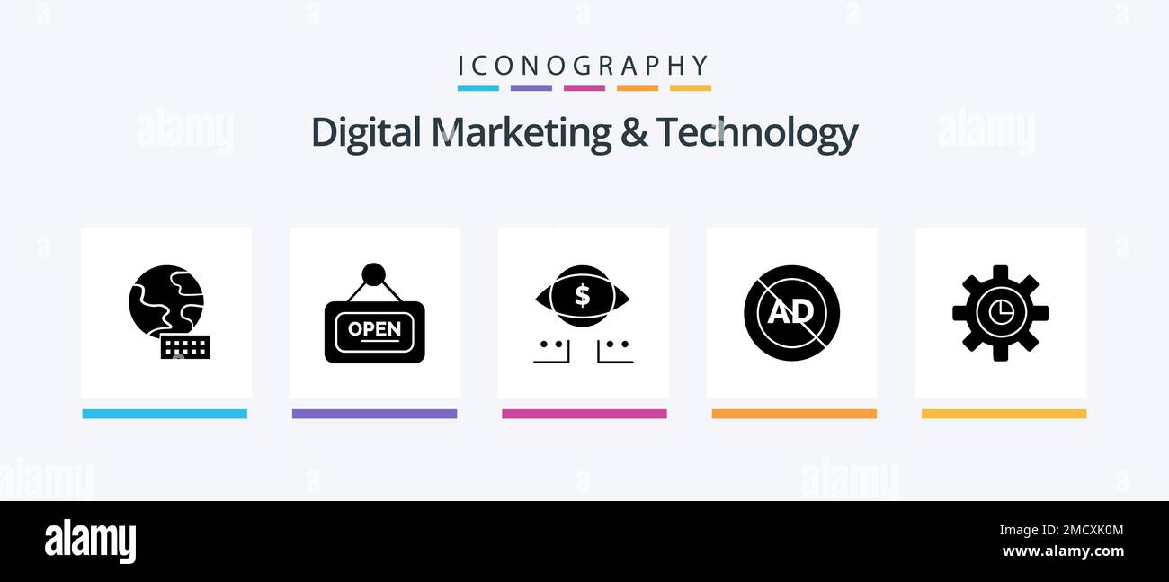 Digital Marketing And Technology Glyph 5 Icon Pack Including marketing ...