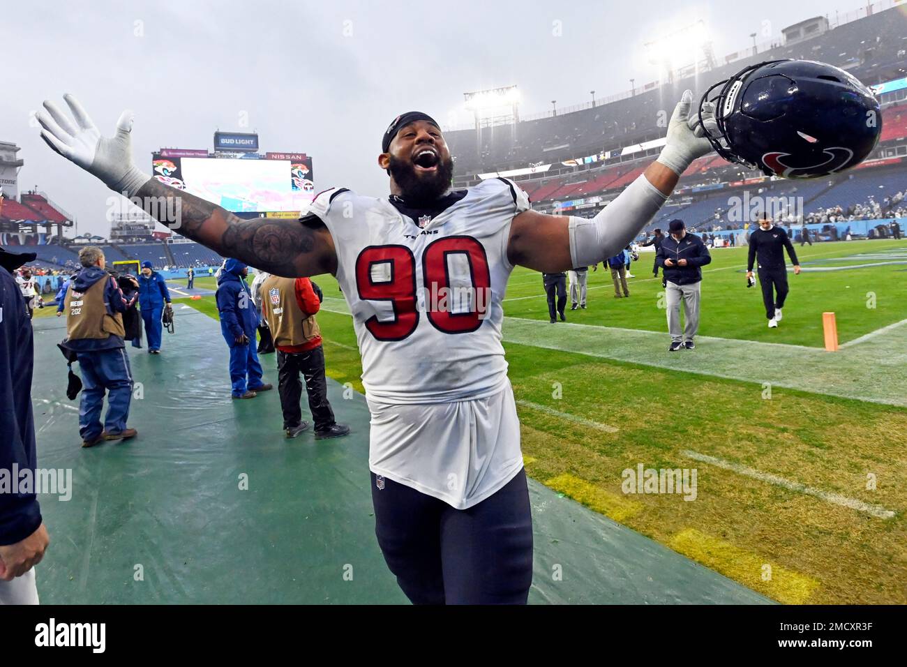 Houston Texans defensive tackle Ross Blacklock leaves the field after a ...