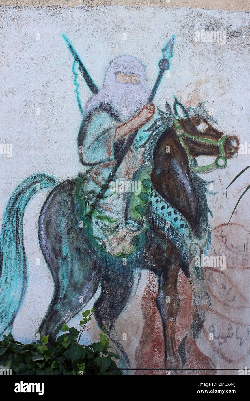 Ajloun Castle, Jordan Bedouin Horseback Rider - Crusades Stock Photo