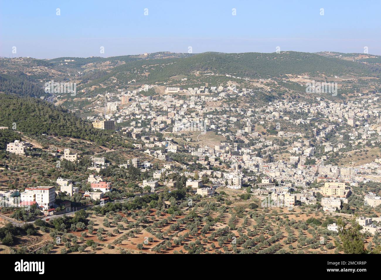 Ajloun Town As Viewed From Ajloun Castle, Jordan Stock Photo