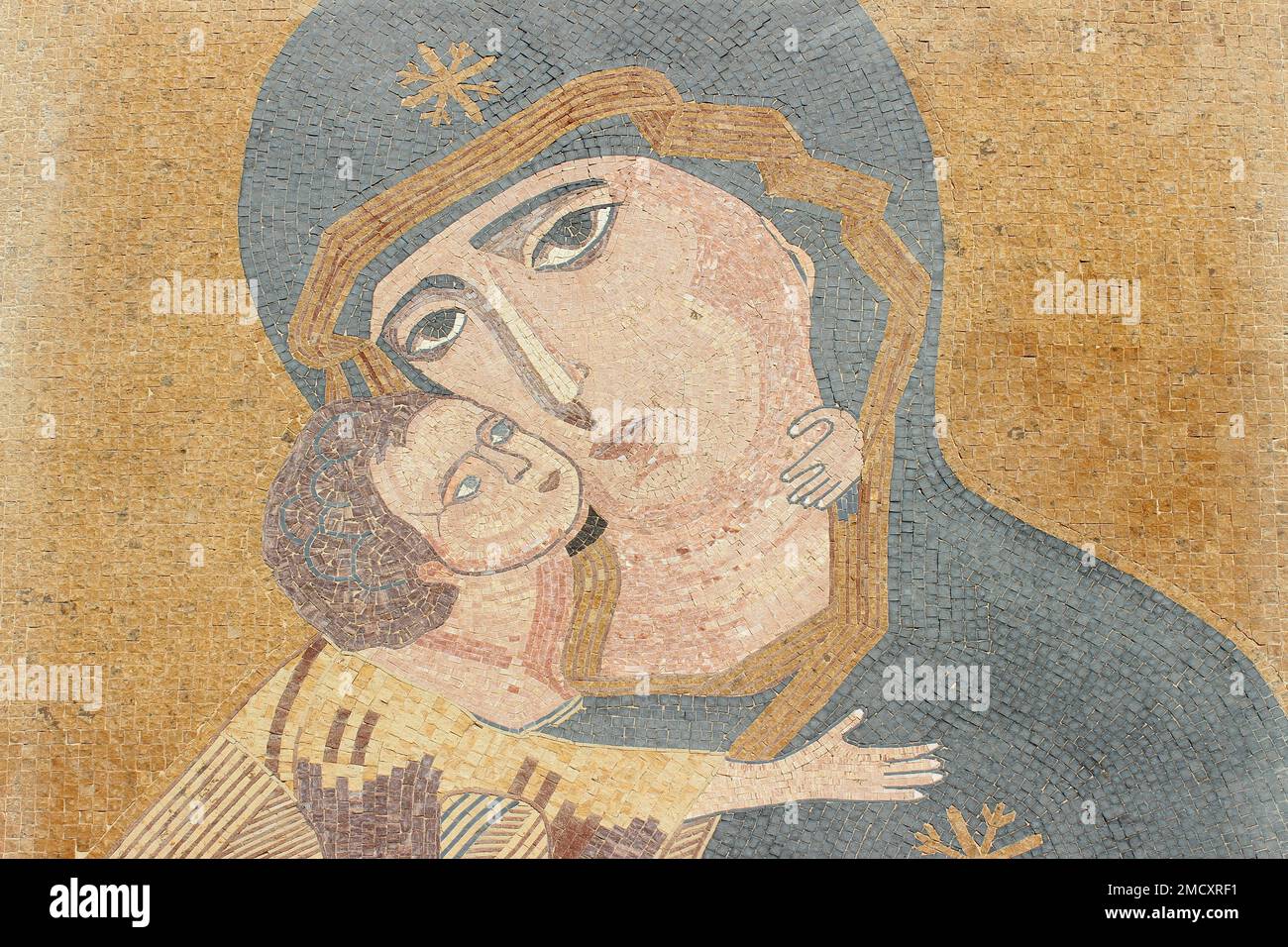 Madonna and Jesus Mosaic, Bethany beyond the Jordan Stock Photo