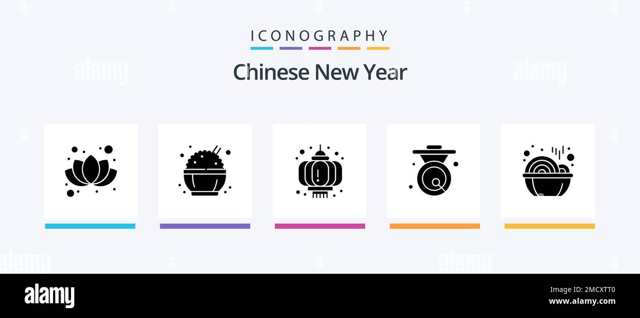 Chinese New Year Glyph 5 Icon Pack Including noodles. chinese. new year