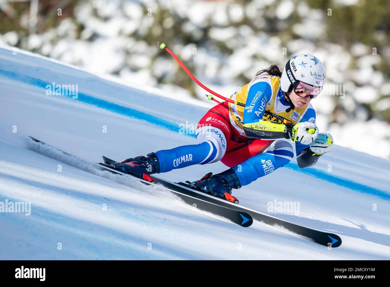 Cortina d'Ampezzo, Italy 22 January 2023. MIRADOLI Romane (Fra) competing  in the Audi Fis Alpine Skiing World Cup Women's Super-G Race on the Olympia  Course in the dolomite mountain range. Credit: MAURO