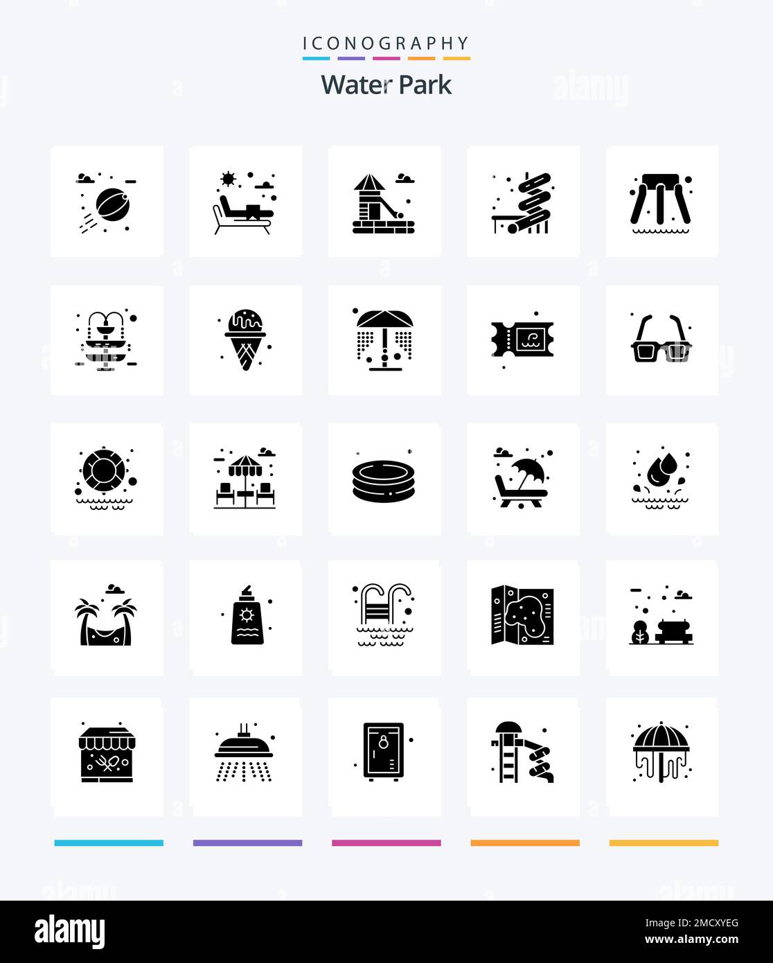 Creative Water Park 25 Glyph Solid Black icon pack Such As park. shower. park. park. water Stock