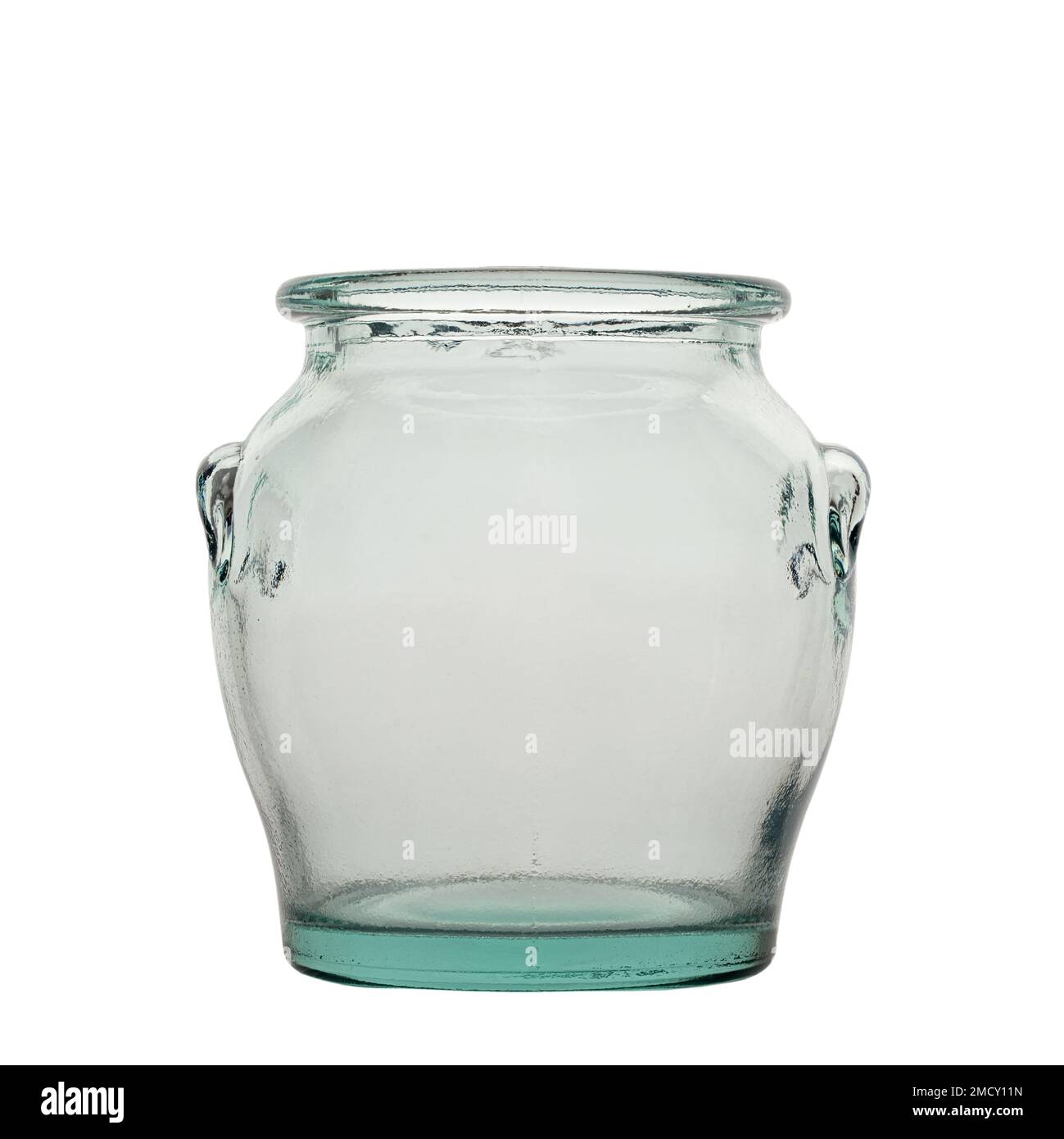 Empty glass kitchen jar for bulk food storage isolated on white